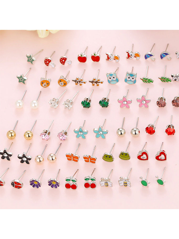 Yellow Chimes Set Of 30 Pairs Silver-toned Fusion Style Combo Stud-image-7
