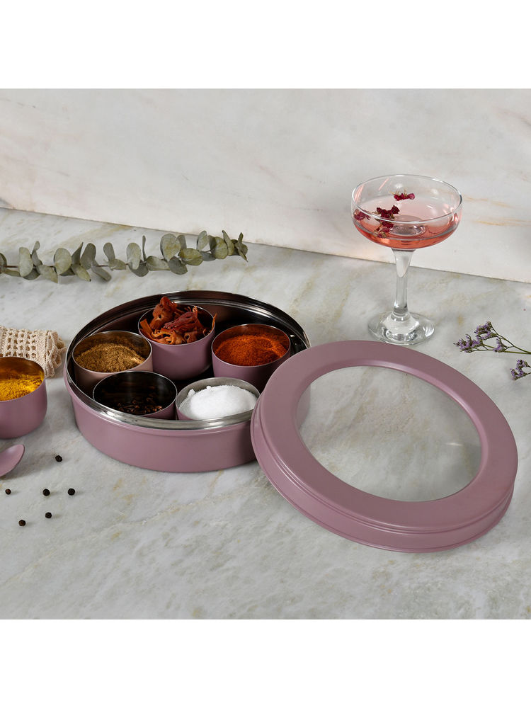living with elan 7 Compartment Air-Tight Spice Box Set with Spoon, Purple-picture-25