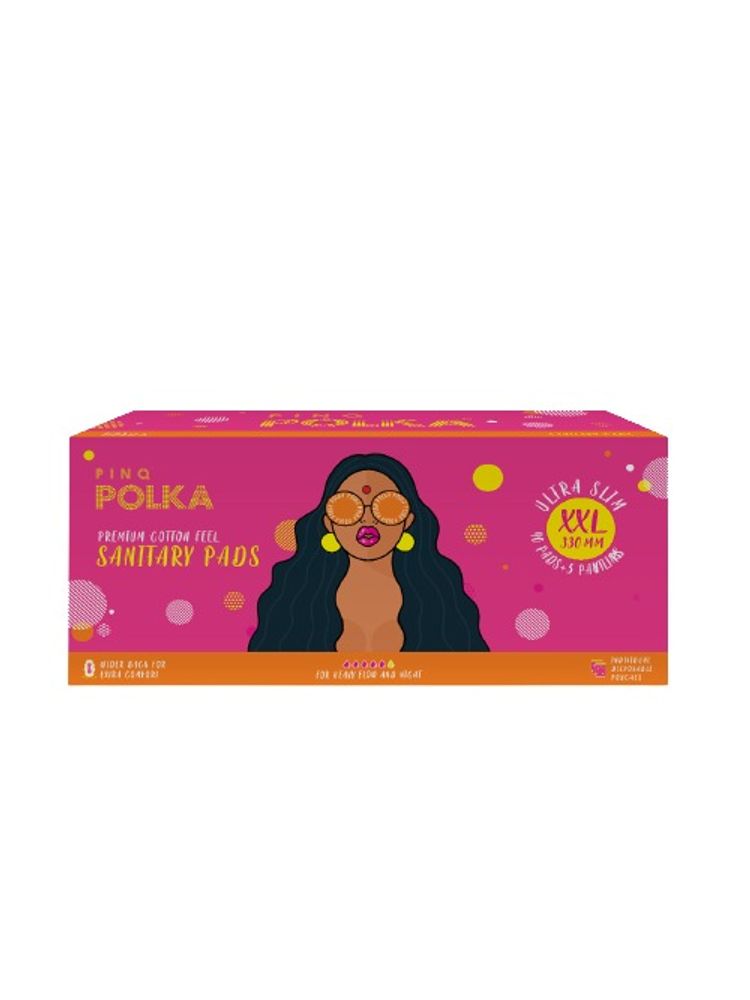 PINQ POLKA Sanitary Pads Ultra Thin 40 Pads XXL Night Flow Cotton Soft feel Rash Free Skin Friendly-image-36