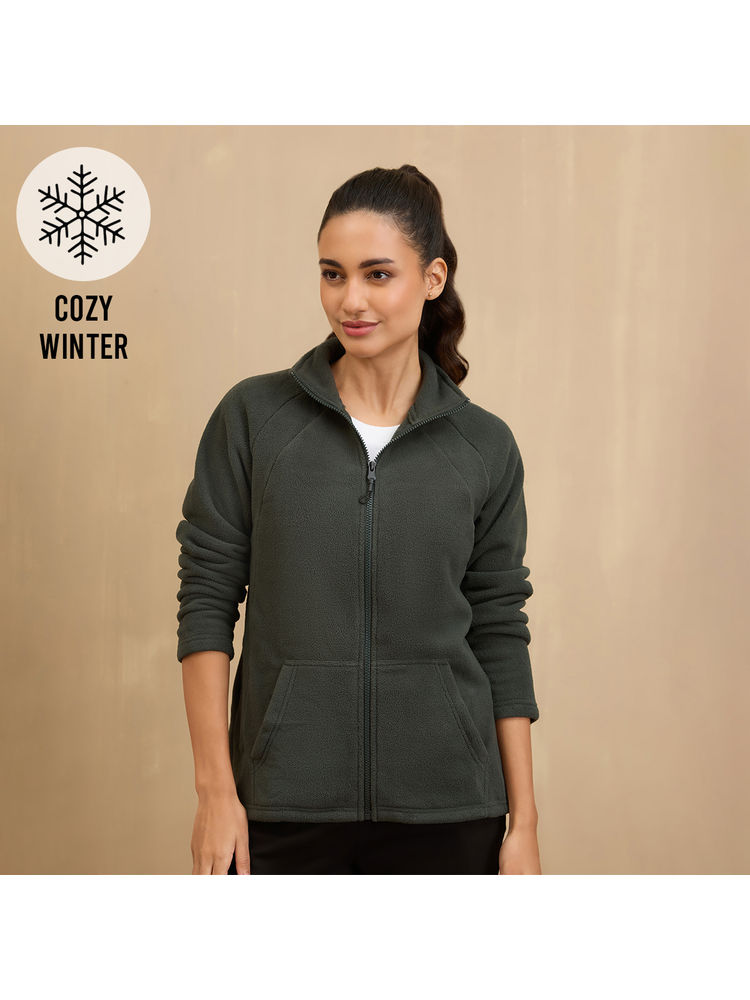 NYKD By Nykaa Cozy Sherpa Front open Jacket-NYLE701-Green-picture-18