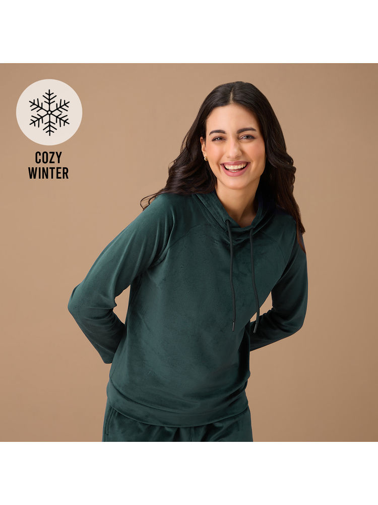 Nykd By Nykaa Hooded Velour Sweatshirt - NYS052 - Green-image-4