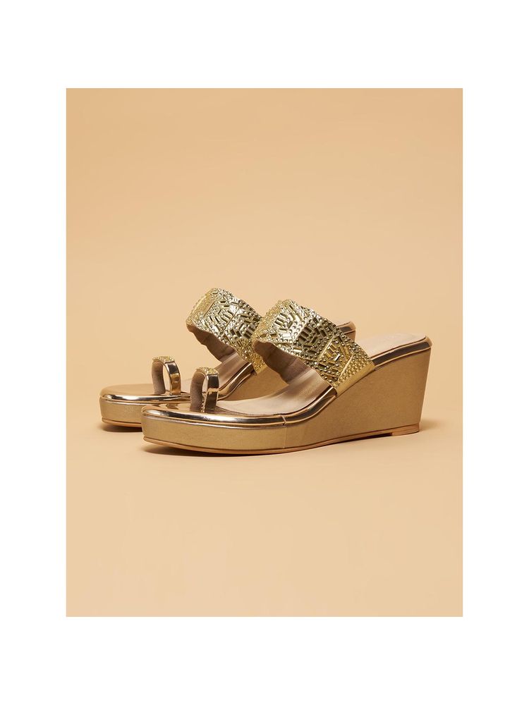 Eridani Geet Embellished One Toe Wedges Gold-image-38