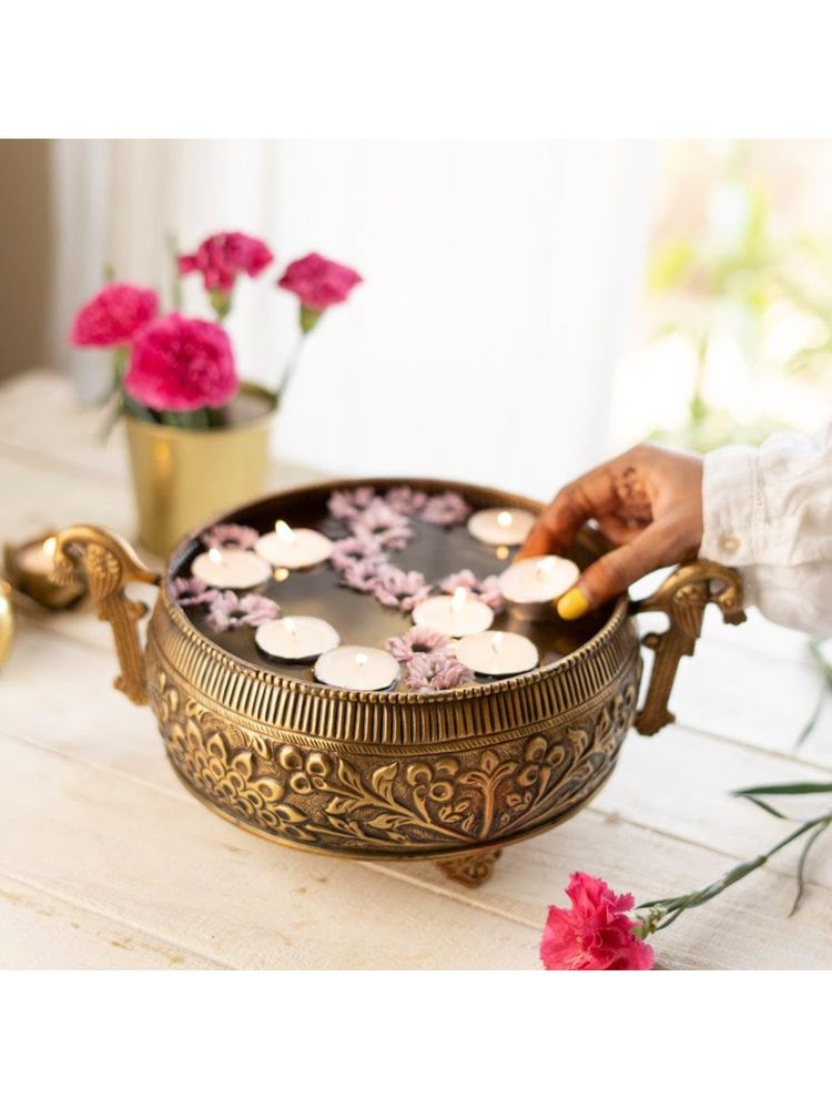 Ritualistic Peacock Brass Urli Bowl-picture-2