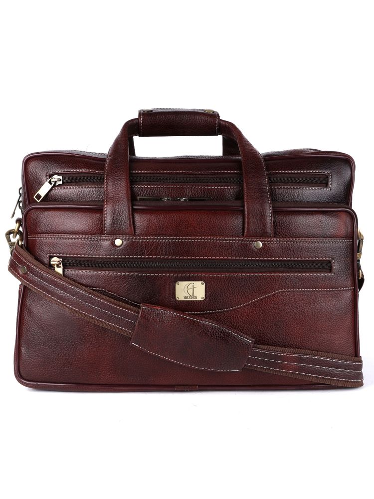 HiLEDER Pure Leather Unisex 16 Inch Briefcase Laptop Messenger Satchel Bag- Brown-image-29
