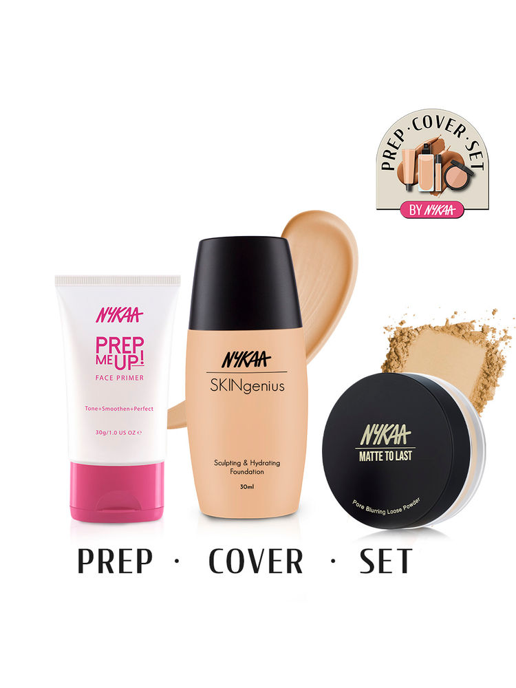 Nykaa Prep Cover Set Pore Minimizing Kit - Matte Primer, Hydrating Foundation & Oil Control Compact