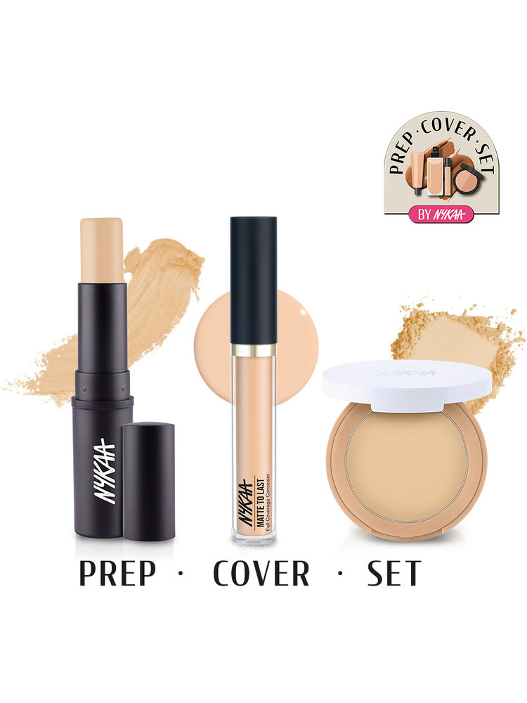 Nykaa Prep Cover Set - Matte Foundation Stick, Full Coverage Concealer & Oil Control Compact