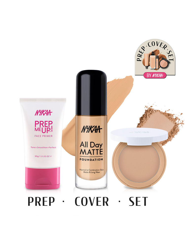 Nykaa Prep Cover Set Pore Minimizing Combo - Matte Primer, Liquid Foundation & Oil Control Compact-image-43