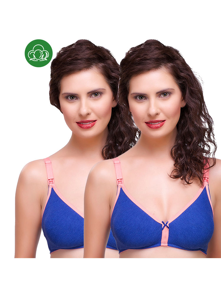Inner Sense Organic Cotton Antimicrobial Nursing Bra Pack of 2 - Blue-image-36