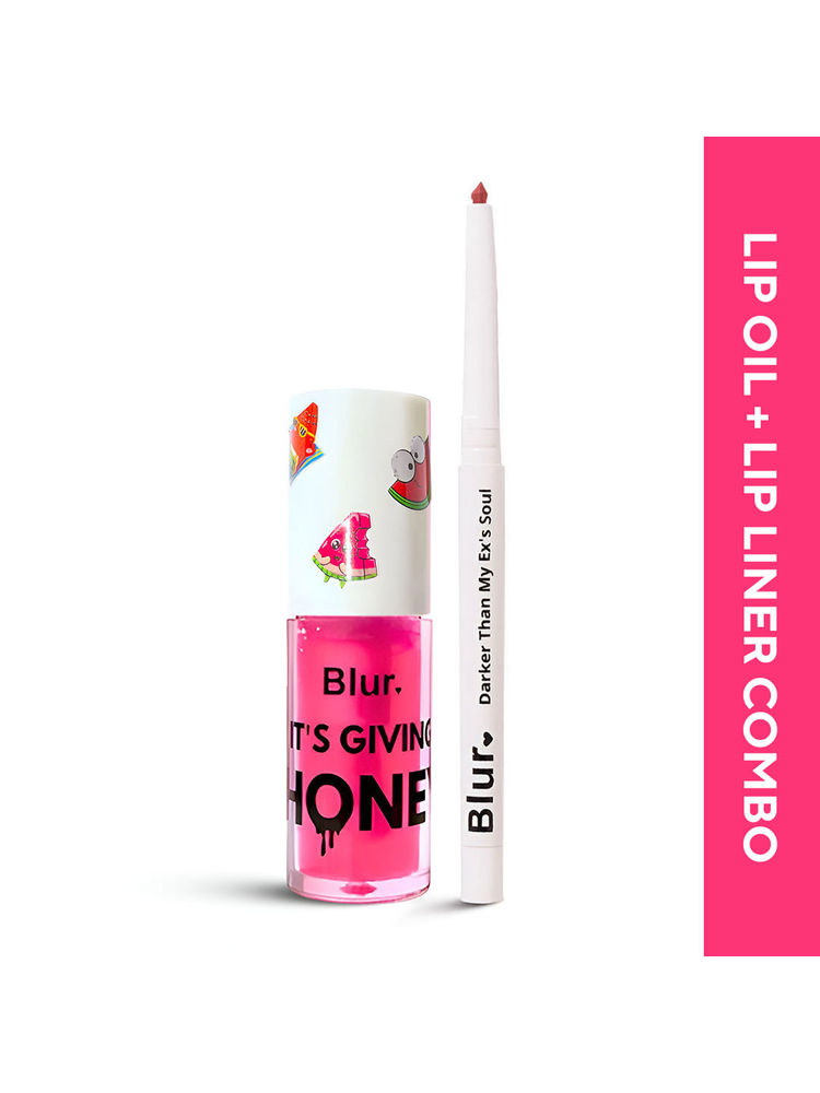 BLUR India Juicy Lip Oil + Lip Liner Combo - Deep Pink Lip Liner & Watermelon Lip Oil-picture-2