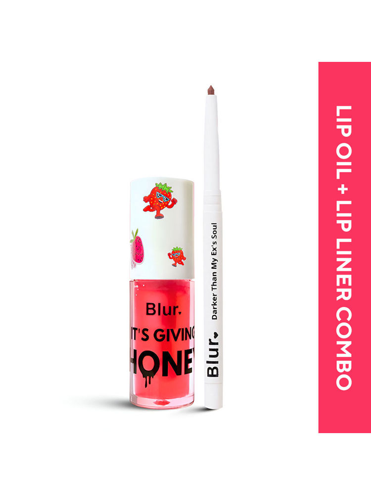 BLUR India Juicy Lip Oil + Lip Liner Combo - Deep Brown Lip Liner & Strawberry Lip Oil-picture-22