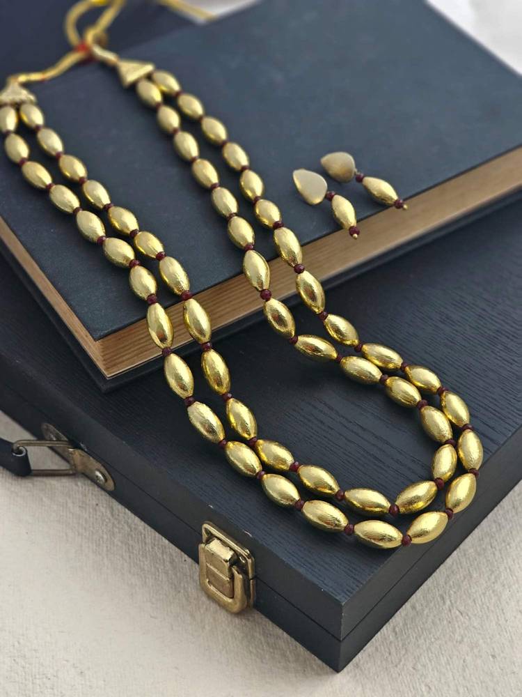BINNI Anti-Tarnish Gold Toned Aishwarya Rupa Long Beaded Necklace Set-picture-13