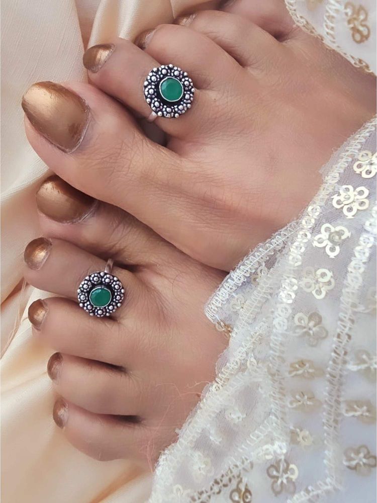 BINNI Womens Silver Green German Silver Toe Ring-image-21