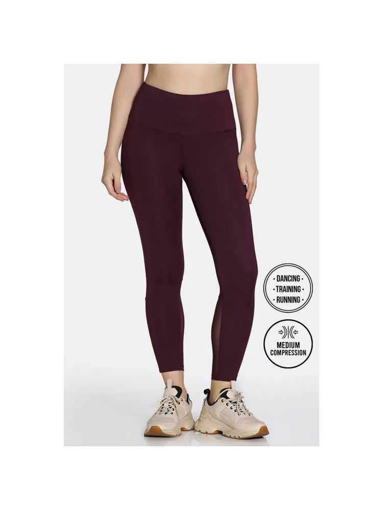 Zivame Women Zelocity Quick Dry Gym Leggings - Fig Maroon-picture-23