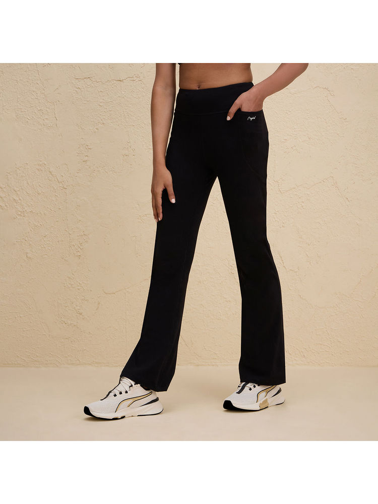 Ultimate Comfort Cotton Stretch Flare Leggings with Anti Slip Waist & Pockets NYAT503 Jet Black-image-42