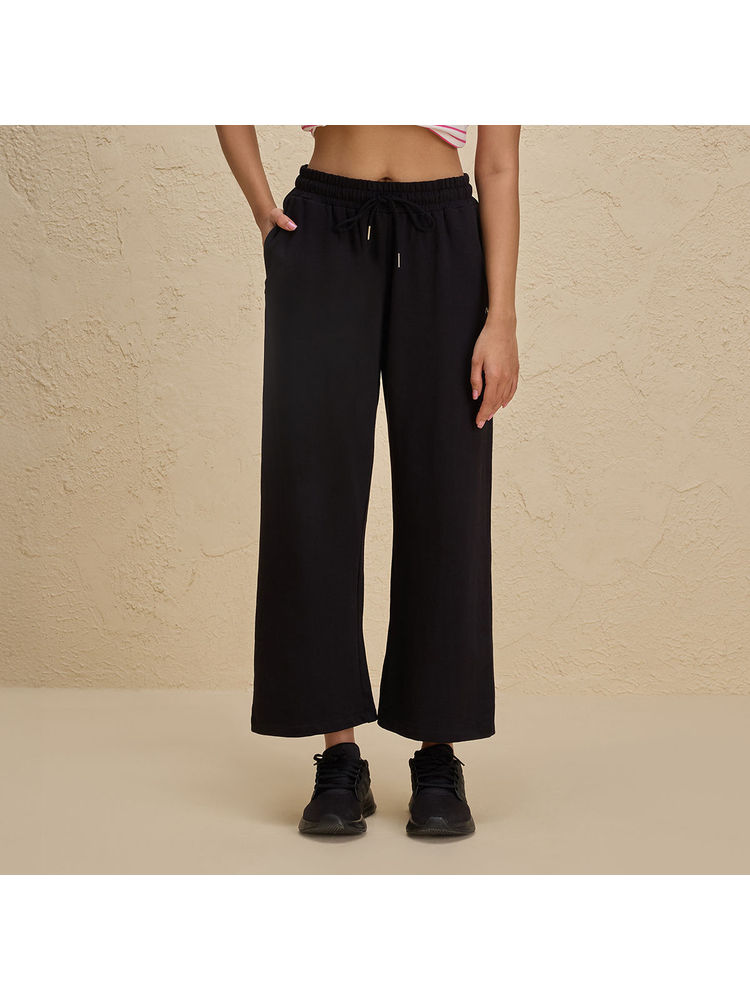 Nykd By Nykaa Comfort Cotton French Terry Straight Leg Lounge Track Pants NYLE606 Black-picture-11