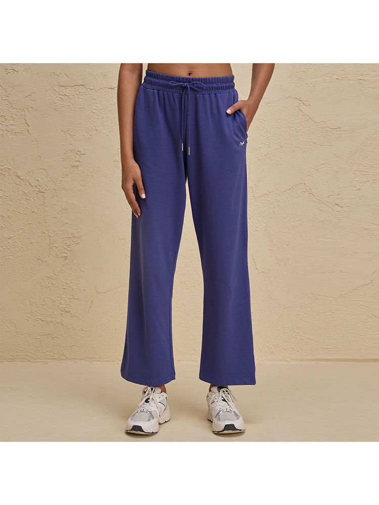 Nykd By Nykaa Comfort Cotton French Terry Straight Leg Lounge Track Pants NYLE606 Blue-picture-22
