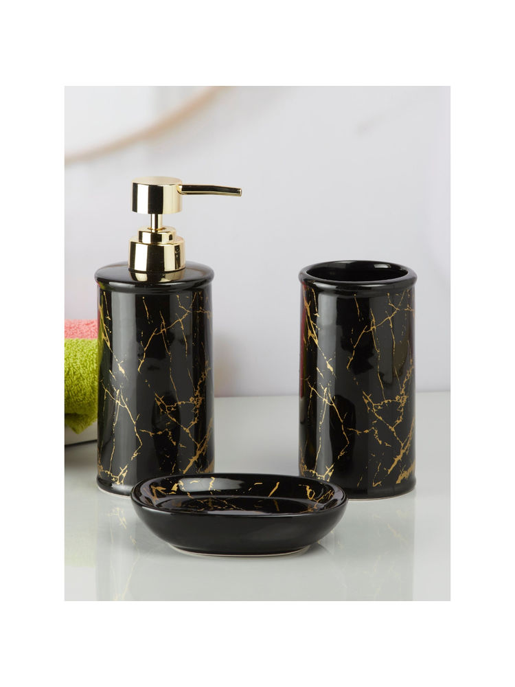 Kookee Black Ceramic Bathroom Soap Dispenser & Dish with Toothbrush Holder-picture-11