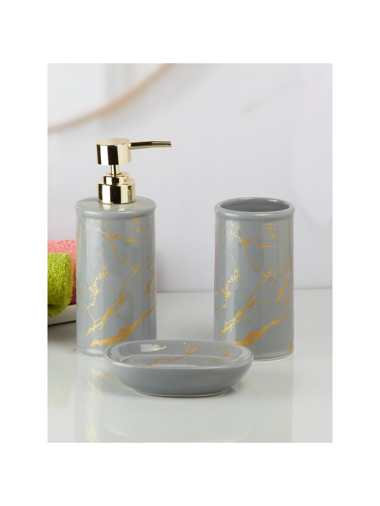 Kookee Grey Ceramic Bathroom Soap Dispenser & Dish with Toothbrush Holder-picture-19