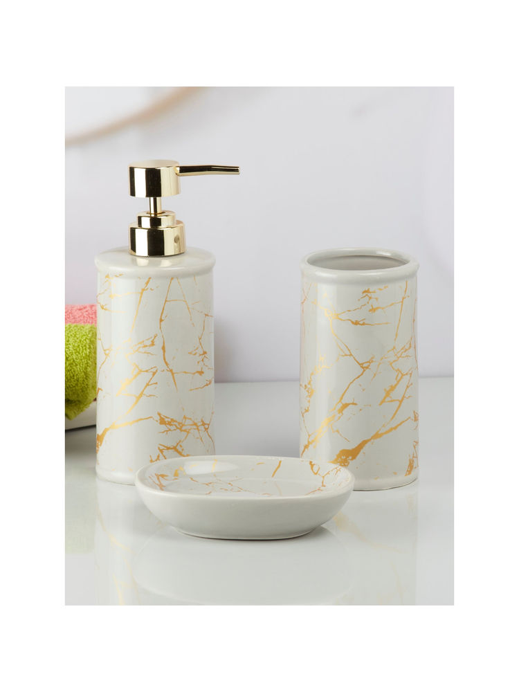 Kookee Grey Ceramic Bathroom Soap Dispenser & Dish with Toothbrush Holder-picture-18
