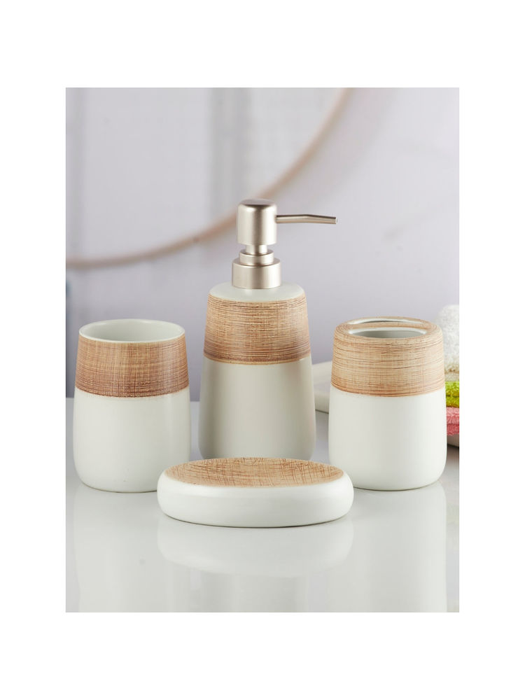 Kookee Beige Ceramic Bathroom Soap Dispenser & Dish with Toothbrush Holder & Tumbler-picture-15