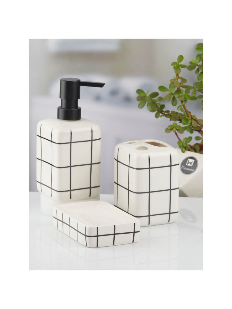 Kookee White Ceramic Bathroom Soap Dispenser & Dish with Toothbrush Holder-picture-17