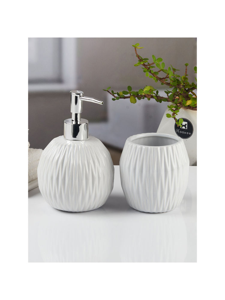 Kookee White Ceramic Soap Dispenser & Toothbrush Holder-image-22