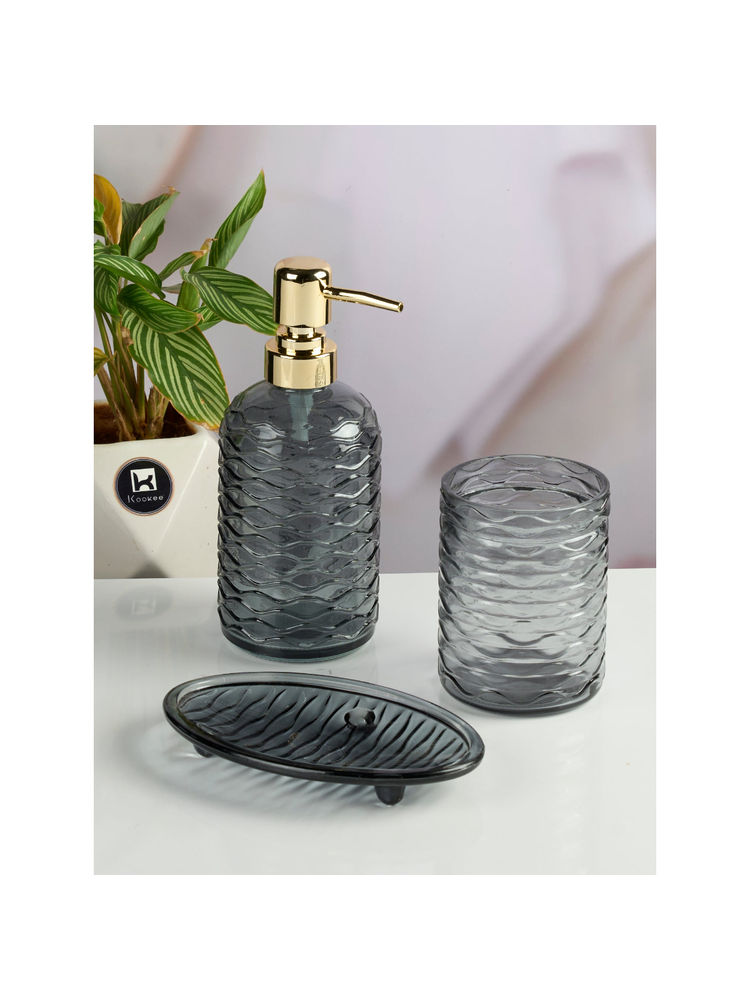 Kookee Grey Glass Bathroom Soap Dispenser & Dish with Toothbrush Holder-image-40