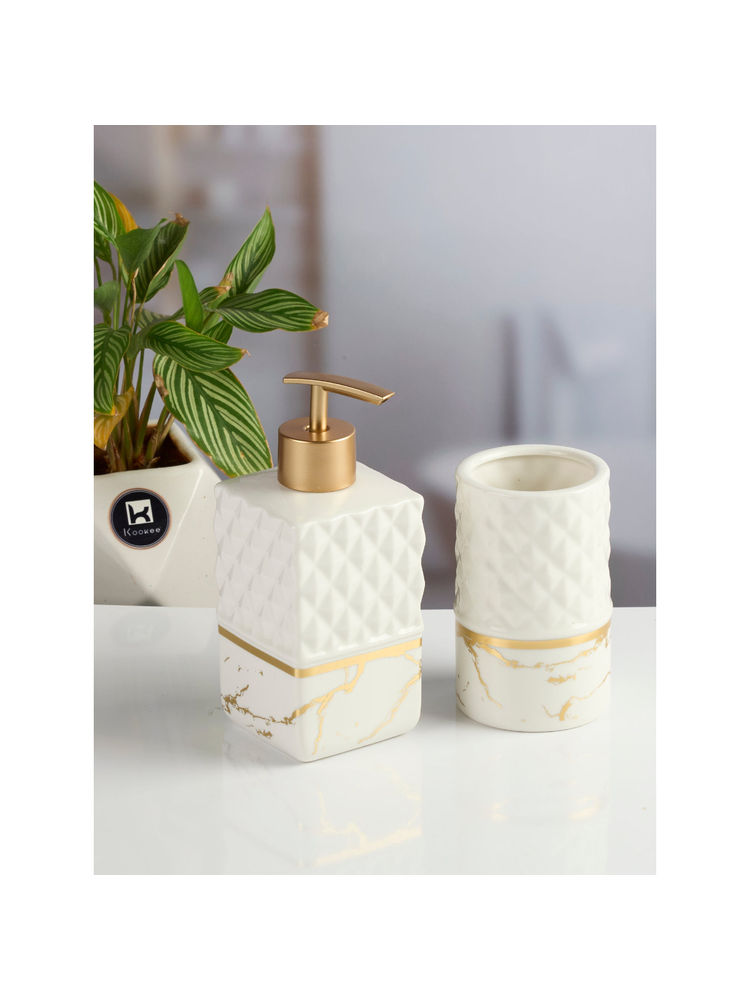 Kookee White Ceramic Soap Dispenser & Toothbrush Holder-image-21