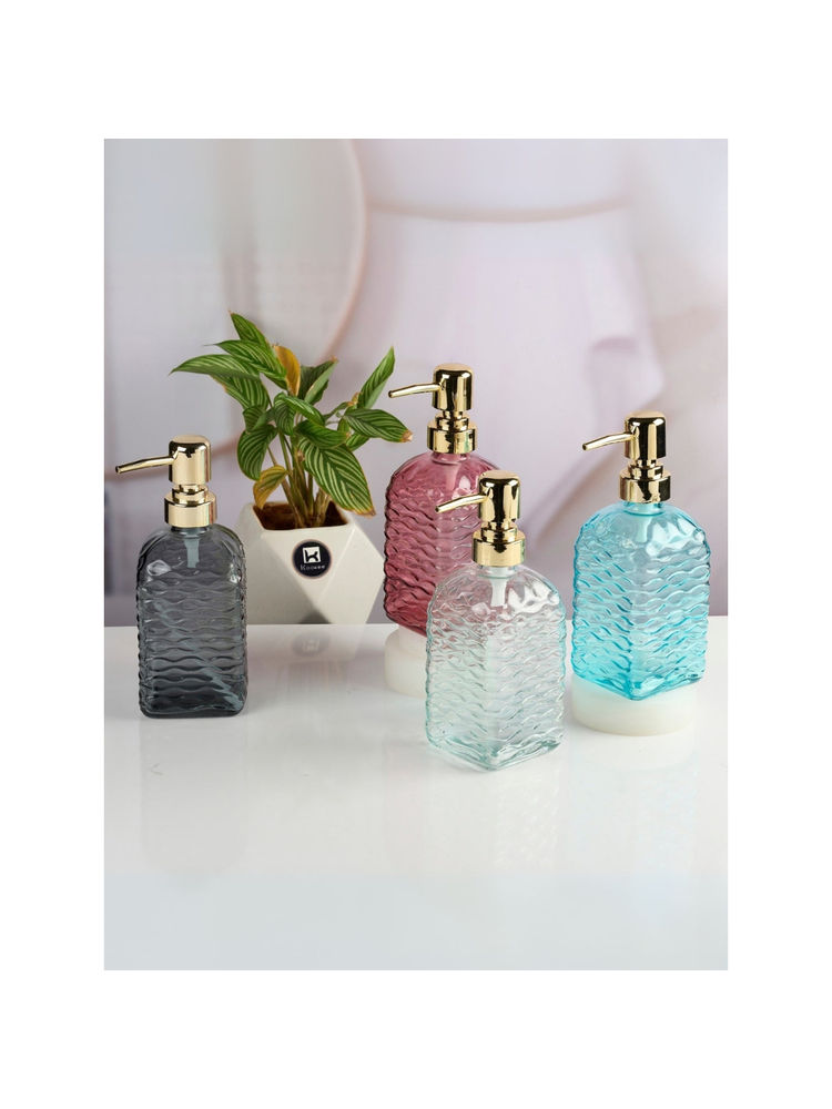 Kookee Multi-Color Stylish Refillable Bottles Glass Soap Dispenser (Pack of 4)-picture-13