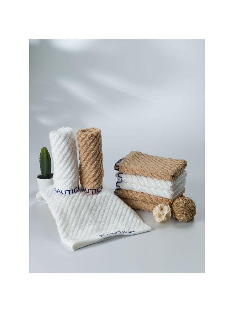 nautica accessories Nautica Fluffy Zero Twist Pure Cotton Towel, Set of 8 Face Towels Solid-White-Wheat-picture-15