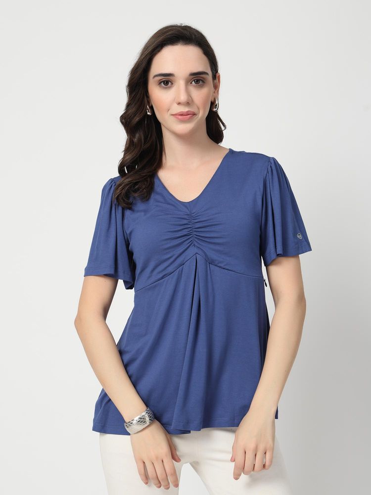 Zelena Dark Blue Viscose In-Built Bra Feeding Zip Maternity Top-picture-23