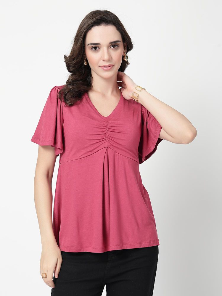 Zelena Pink Viscose In-Built Bra Feeding Zip Maternity Top-picture-16