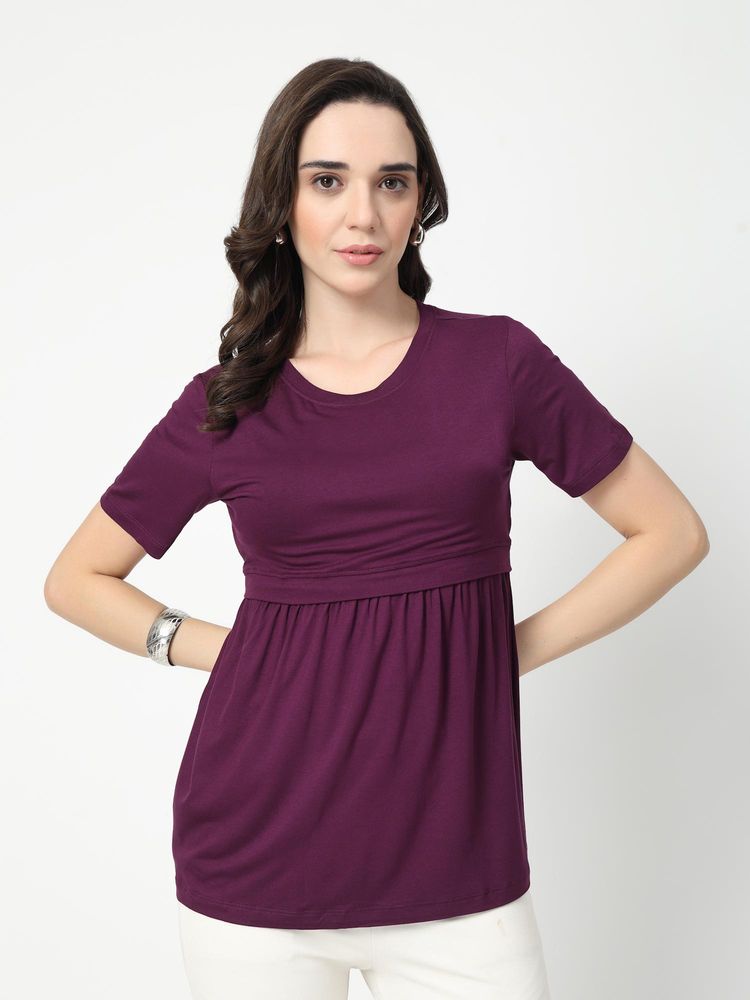 Zelena Wine Viscose In-Built Bra Feeding Zip Maternity Top-picture-15