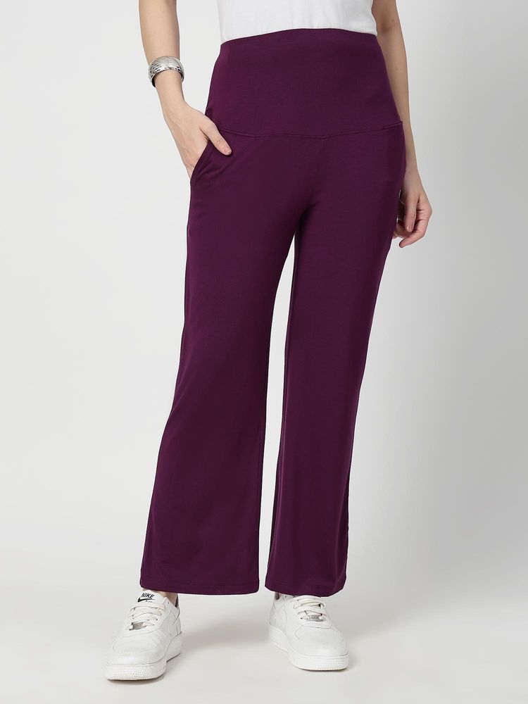 Zelena Wine Viscose Solid Maternity Pant-picture-19