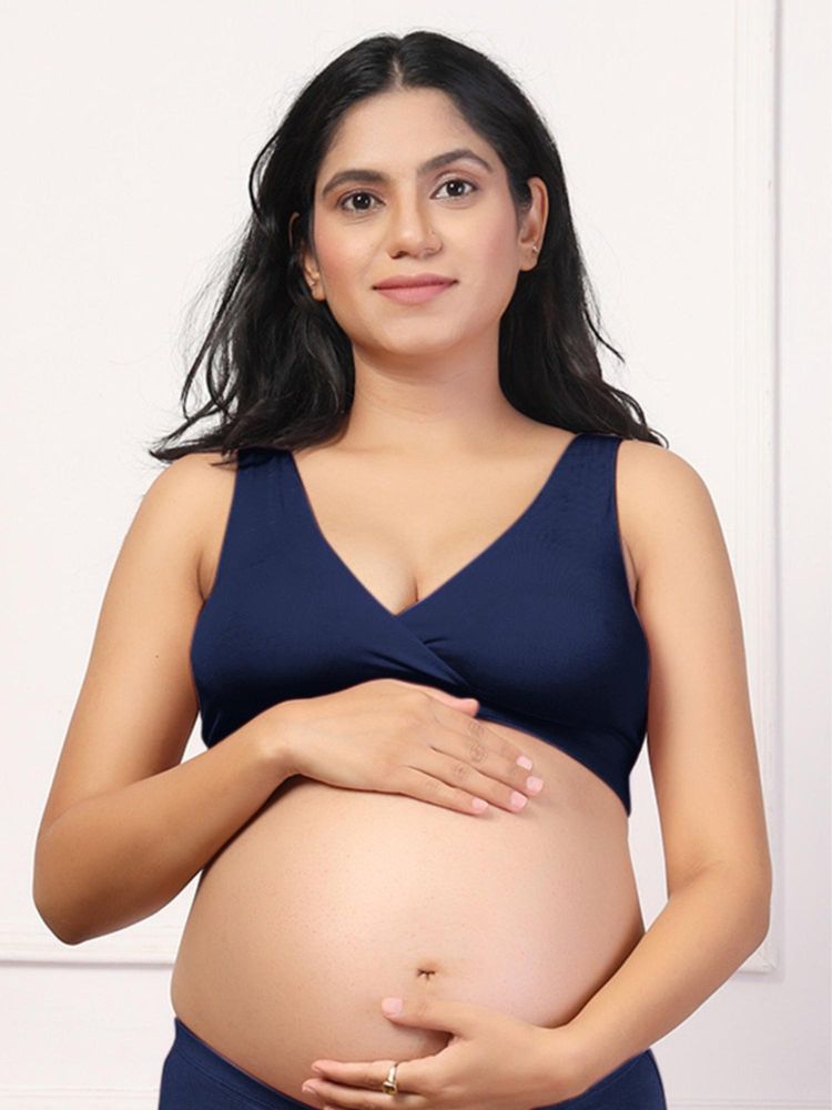 Zelena Navy Blue Cotton Maternity Stretchable Padded Nursing Bra-picture-23