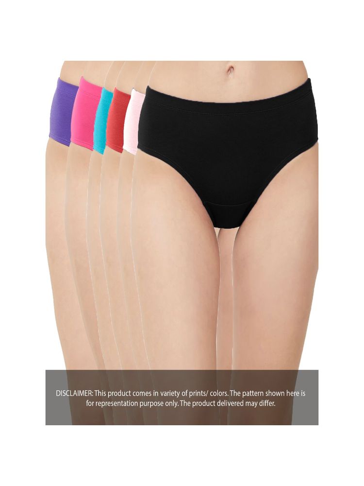 SOIE High Rise Full Coverage Solid Colour Cotton Stretch Hipster Assorted Panty (Pack of 6)-picture-21