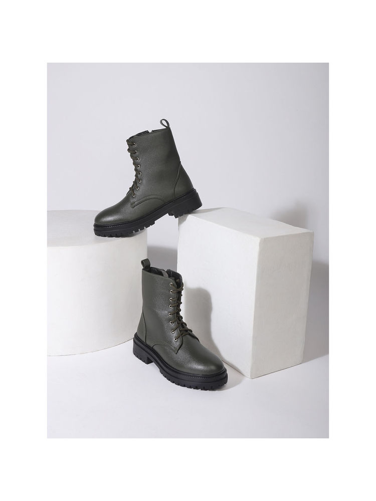 Truffle Collection Green Solid Boots-image-30