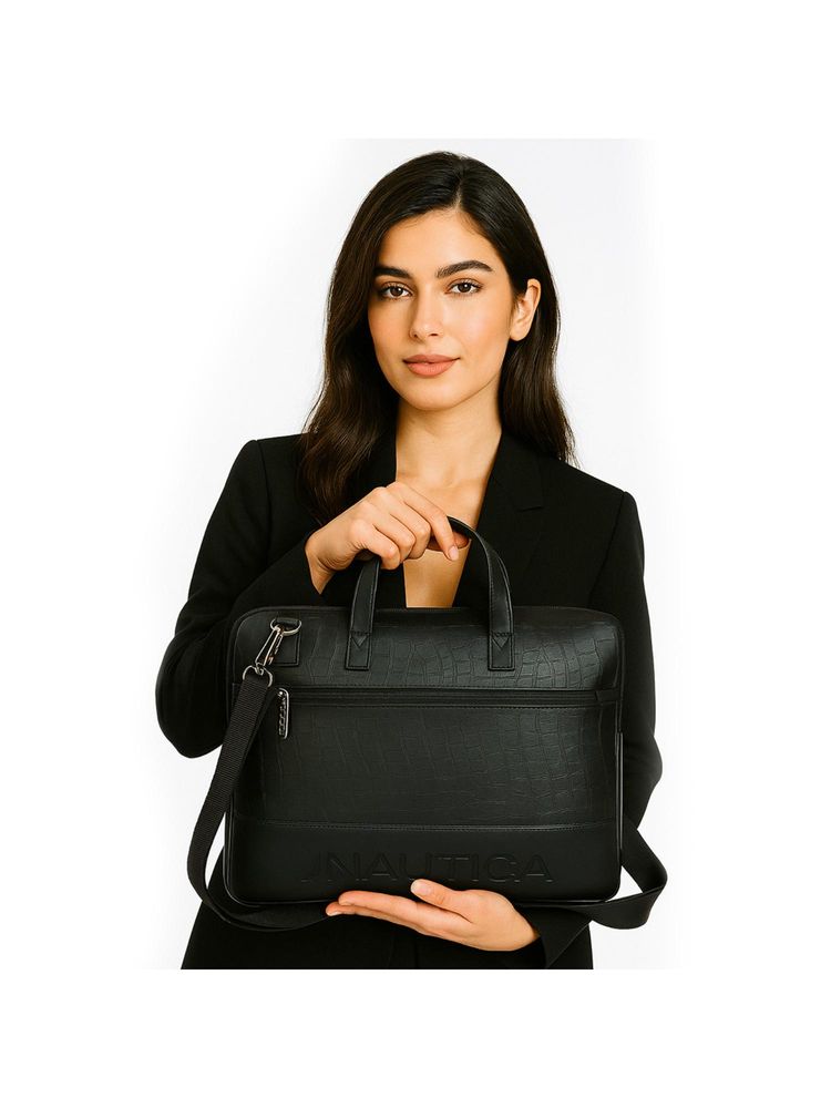 Nautica Unisex 16-Inch PU Laptop Bag With Detachable Strap - Black
