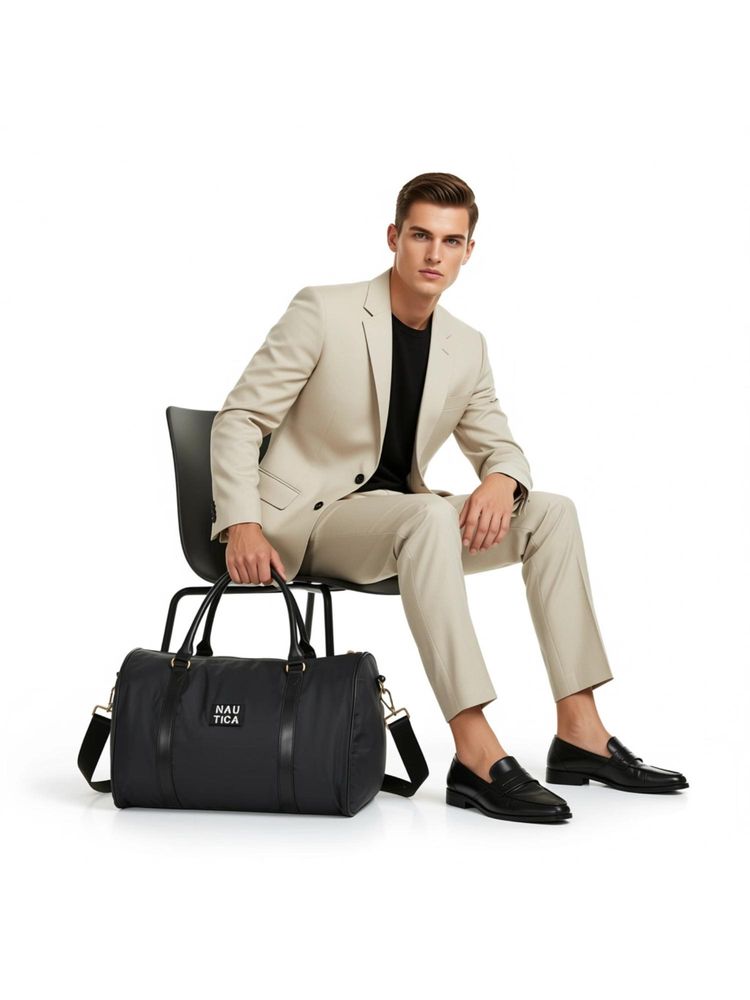 nautica accessories Nautica Unisex 26L Premium Polyester Duffel Bag With Detachable Strap - Black-picture-21