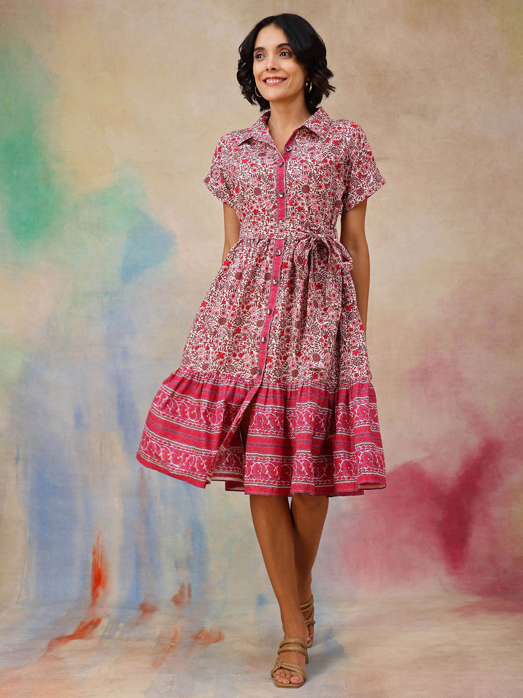 Zelena Maya Block Print Cotton Maternity Shirt Dress-picture-17