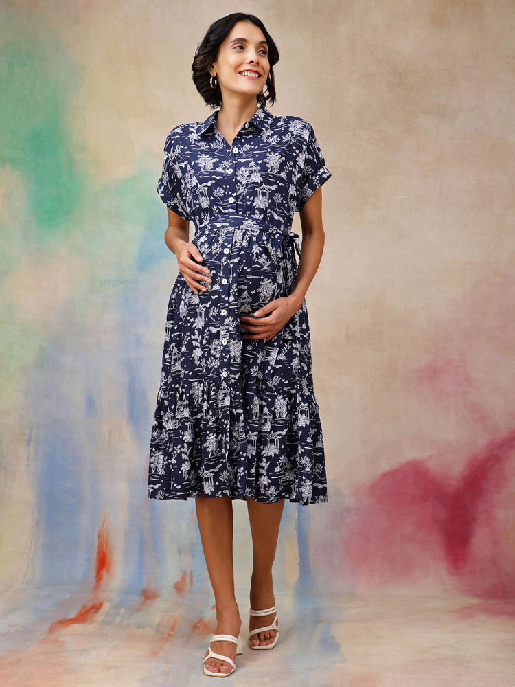 Zelena Everly Toile Print Maternity Shirt Dress-picture-15