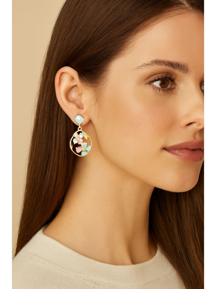 VIEN Multi-Color Enamel Floral Drop Earrings-picture-49