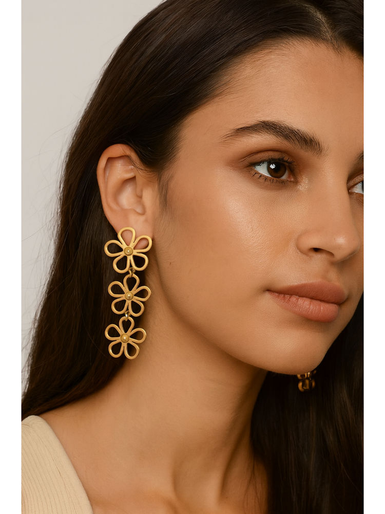 VIEN Elegant Gold Plated Floral Drop Earrings-picture-7