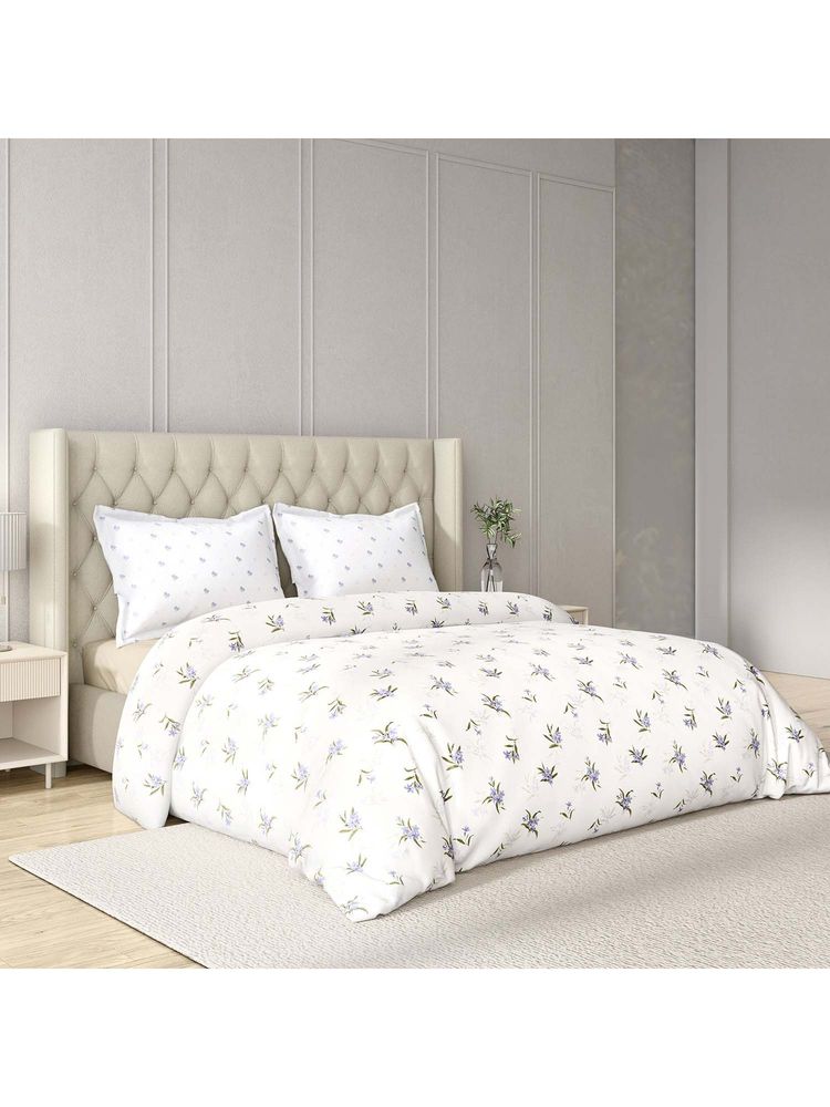 GM 100% Cotton Off-White Digital Printed 144Tc King Bedsheet With 2 Pillow Covers-image-32