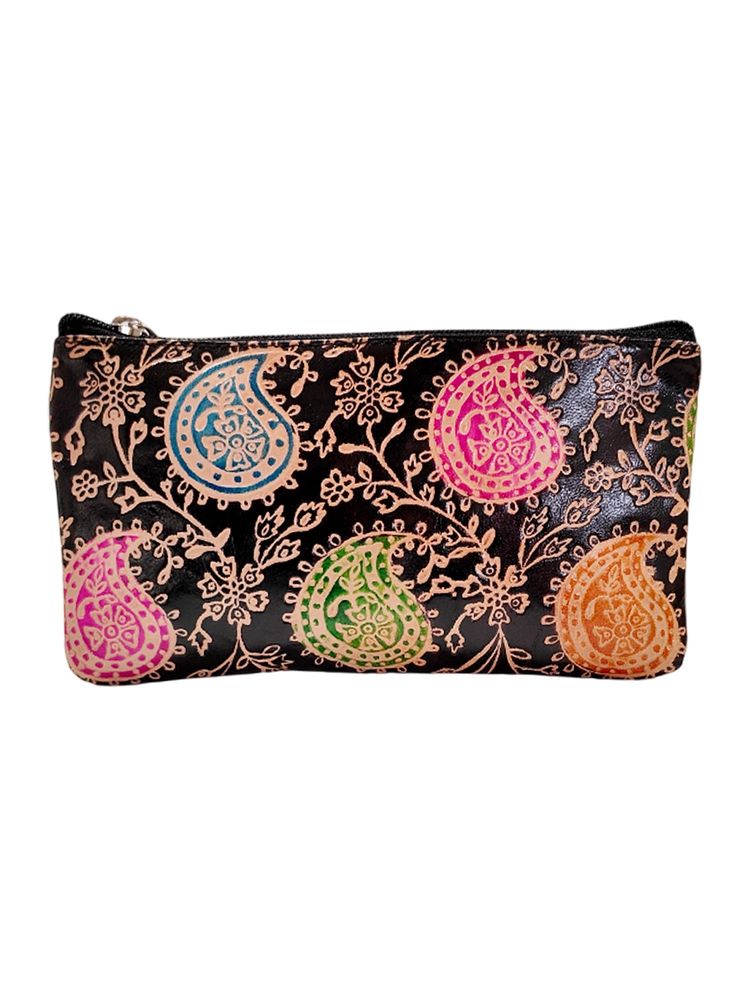 Maatir Genuine Leather Hand Painted Green Paisley Travel Pouch-picture-10