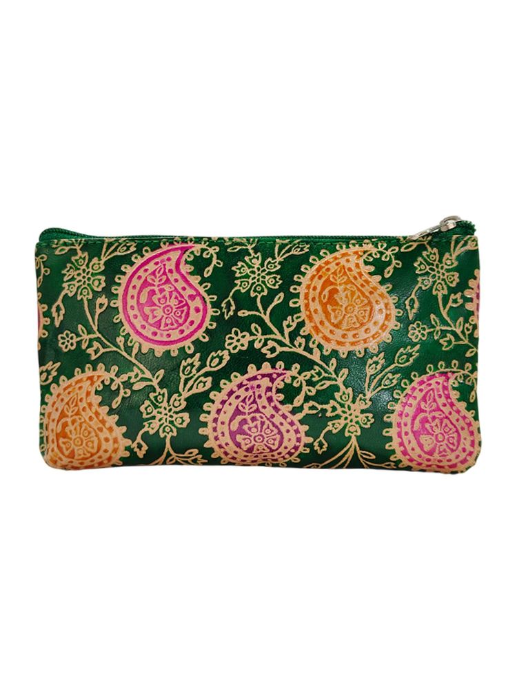 Maatir Genuine Leather Hand Painted Green Paisley Travel Pouch-picture-20