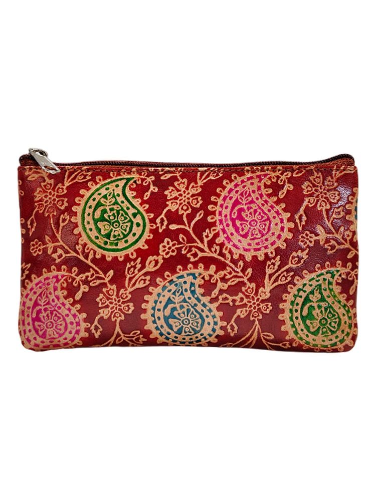 Maatir Genuine Leather Hand Painted Red Paisley Travel Pouch-image-39