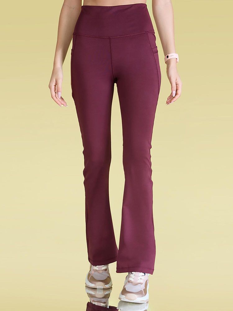 Kica High-Waist Flare Pants in Kica SKN Sculpting Stretch Fabric with Pockets Burgundy-image-49