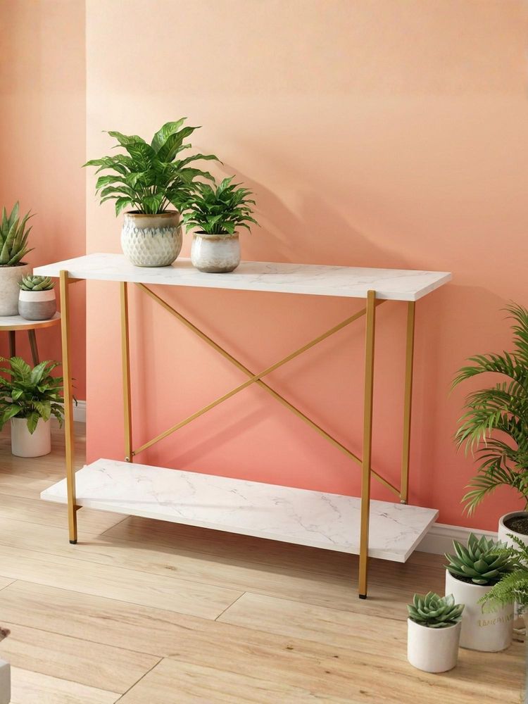 Ecofynd Elix 2-Tier Dual Tone Metal Plant Stand (White & Gold)-image-1