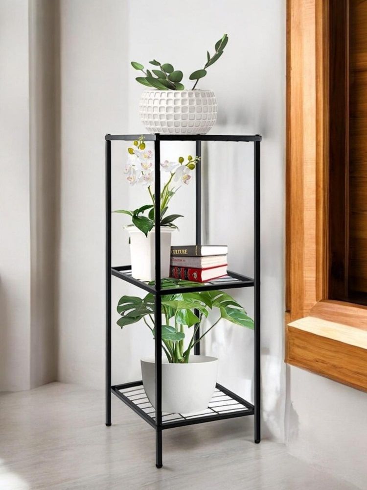 Ecofynd Zian 3-Tier Black Shelf Metal Plant Stand-picture-6